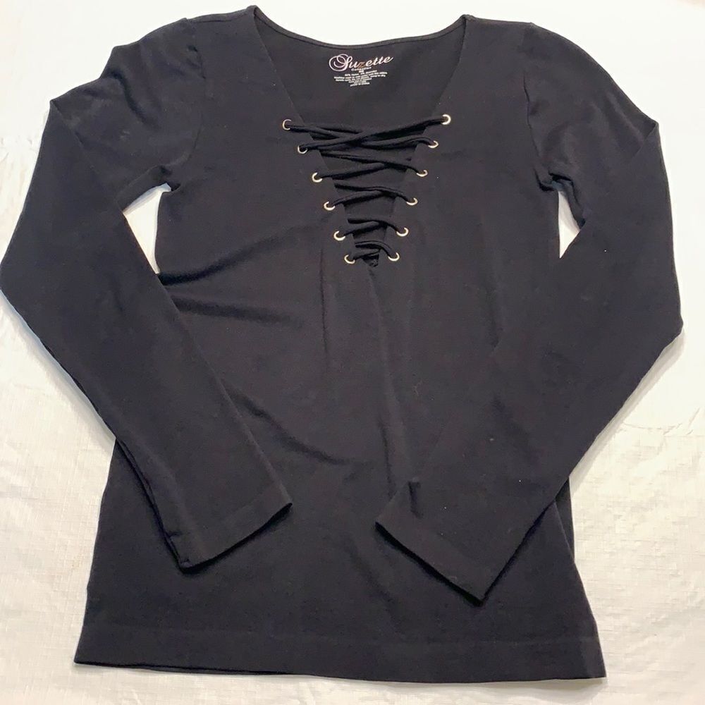 Charcoal Lace Up Long Sleeve